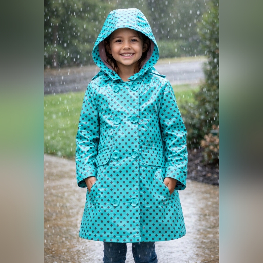 Orchestra Girls Waterproof Raincoat 6Y Turquoise Polka Dot